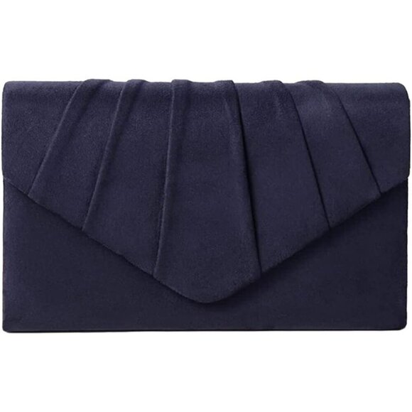 🆕 Women Blue Clutch Evening Purse Evening Party Velvet Suede Pleated Handbag - Picture 1 of 6